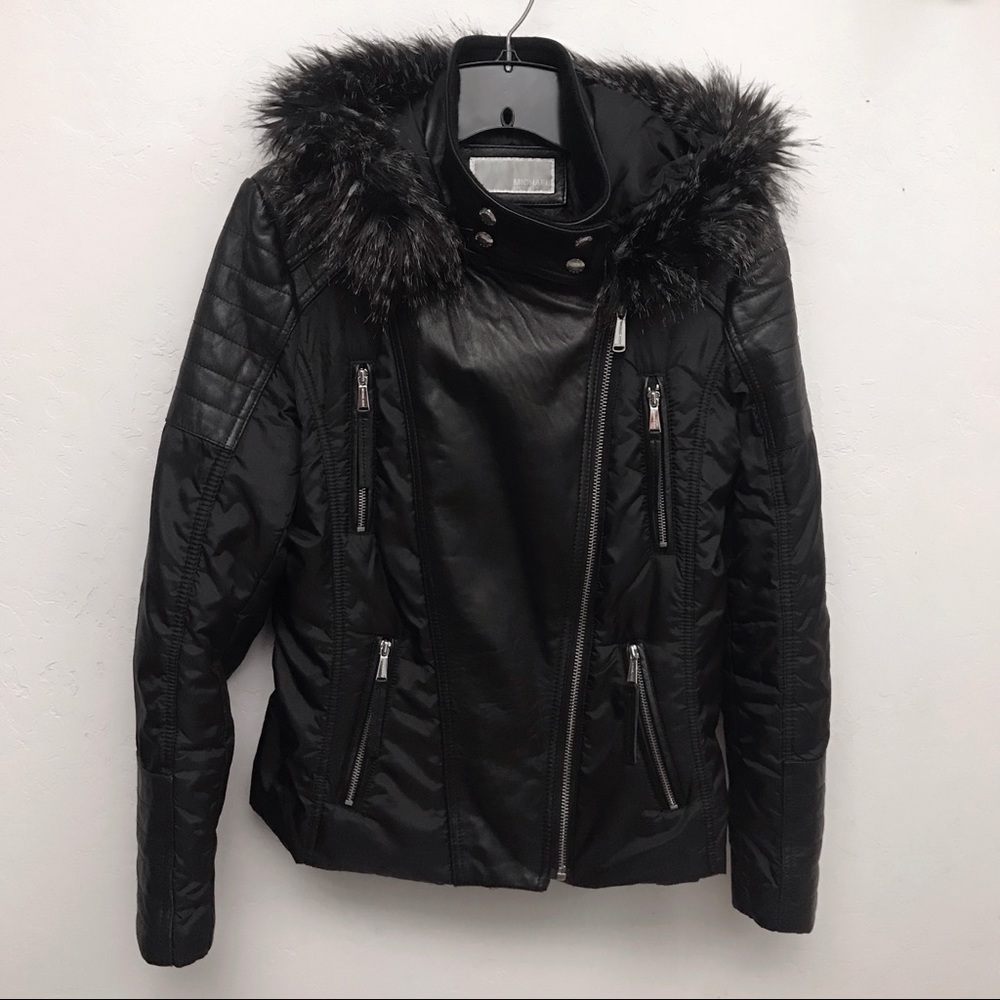 Michael Kors Genuine Leather & Nylon Motto Jacket